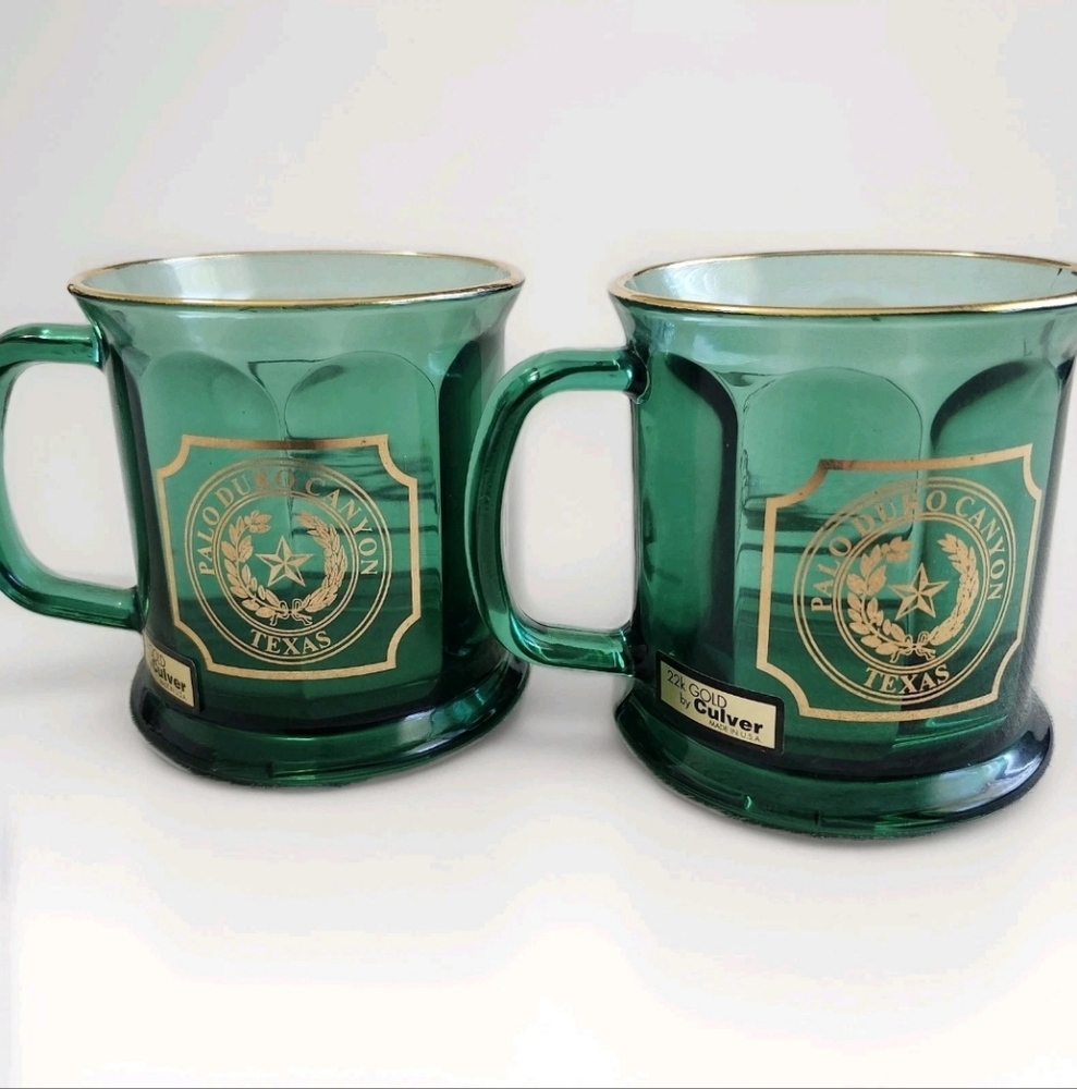 Culver 22K Gold Trim Mug US Palo Duro Canyon Texas Emerald Green Vtg HTF RARE